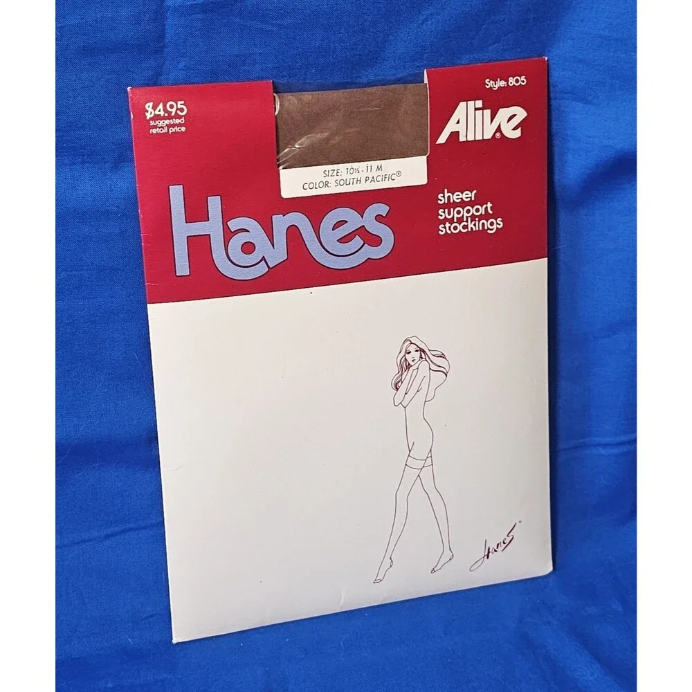 VTG Hanes Alive Sheer Support Nylon Stockings (Sz 10½-11 M) South Pacific - 805